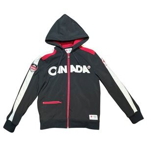 HBC Team Canada 2010 Vancouver Olympic Full Zip Hoodie Jacket Mens Black‎ Red M